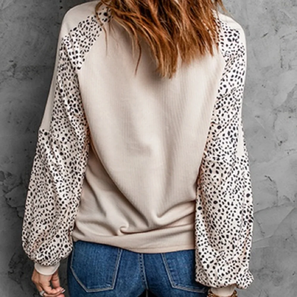 *Last One* Plus Size Cream Ribbed Top w/ Leopard Print Balloon Sleeves, 2X - Picture 7 of 14